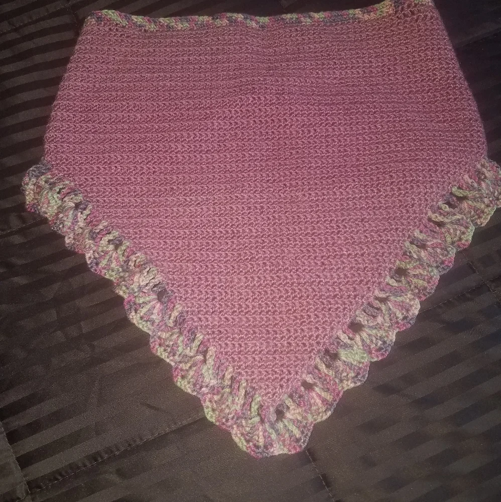 Handcrafted Pink Ruffle Trim Crochet Shawl NEW